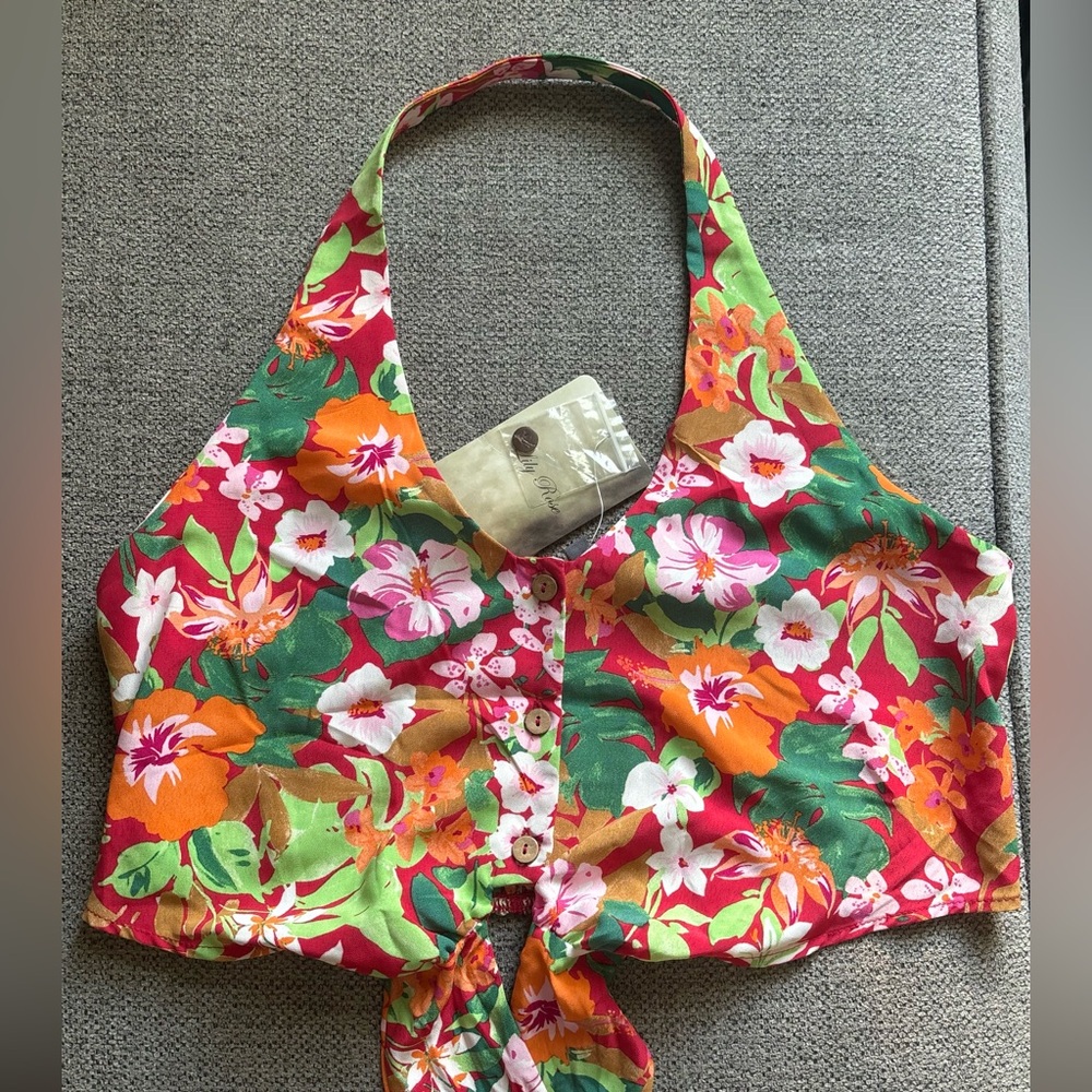 Lily Rose Floral Button-Up Halter Top